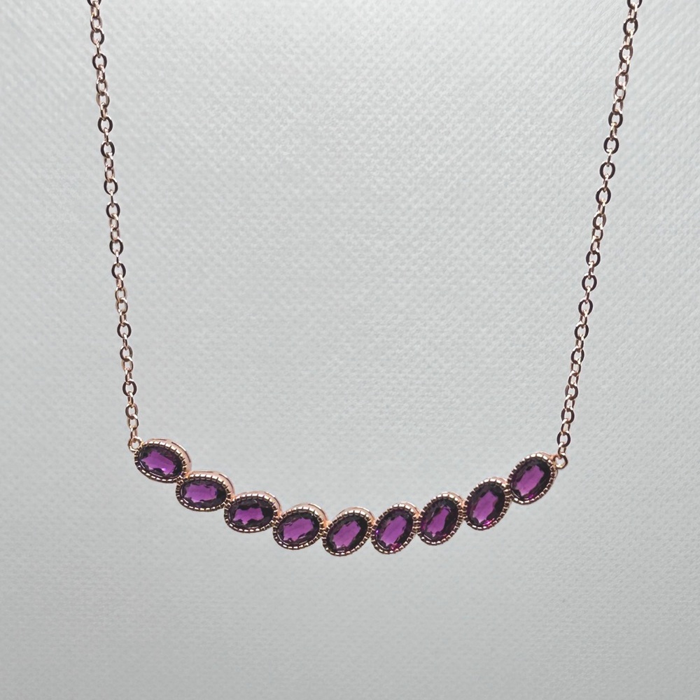 Stunningly beautiful rhodolite garnet smile necklace sterling silver with 18k